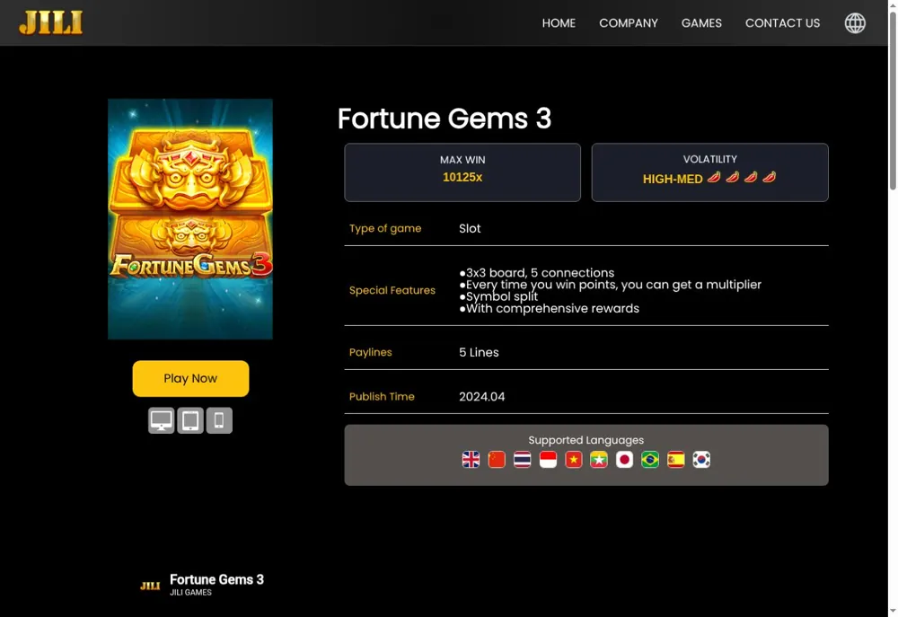 Fortune Gems 3-প্রদানকারী স্পেসিফিকেশন